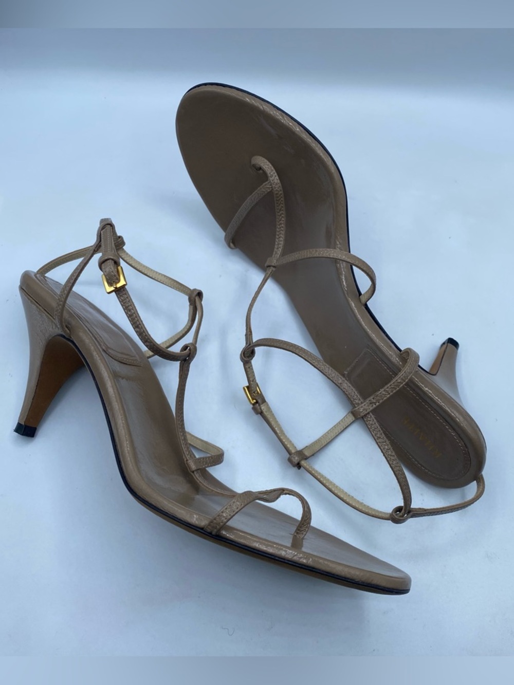 KHAITE Jones T-Strap Heel Sandals in Tan Leather - Picture 8 of 13